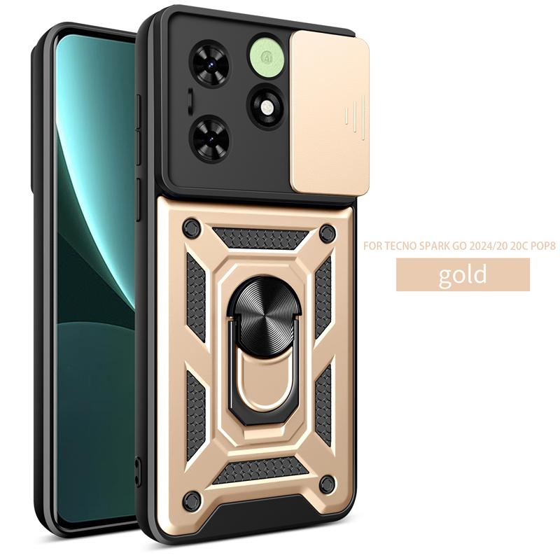 For Tecno Spark GO 2024 Case Slide Camera Protect Phone Cases For Tecno Spark 20 20C Pop 8 Magnetic Ring Stand Armor Back Cover