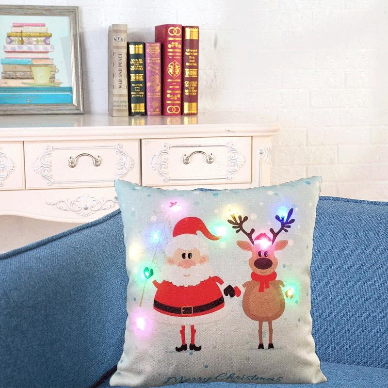 Elegant Cotton Linen Pillow Cover With Led Lights For Charming Christmas Decor