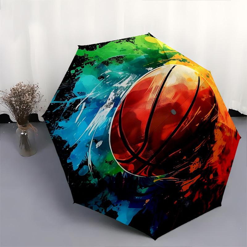 1pc Colorful Basketball Splash Automatic Opening/Closing Umbrella, Portable Folding Design, Iron Frame, Outdoor, Gift for Fans & Travelers.X013