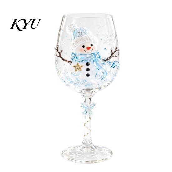 Holiday Cocktail Glass Christmas Stemmed Wine Glass, Snowman/SantaWreath/Elk/Christmas TreeHand Painted, Hand Painted Glassware Creative Stemware