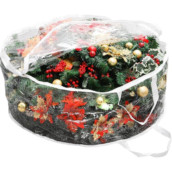 Hedume Wreath Storage Bag, 30" X 12" Clear Everyday Bag, Christmas Wreath Storage Container with Dual Zippered and Reinforced Handle, Protect Your