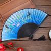 Китайский японский складной веер с деревянным черенком, классический танцевальный веер с кисточкой, элегантный женский веер для вечеринки, художественного промысла, подарка, украшения для дома