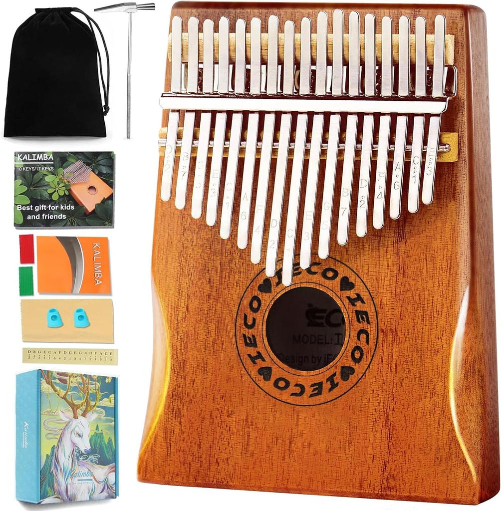 Kalimba Beginner Set 17 Key Finger Piano Portable Mbria with Songbook and Tuning Suitable for Adults and Children Beginners Hammer,