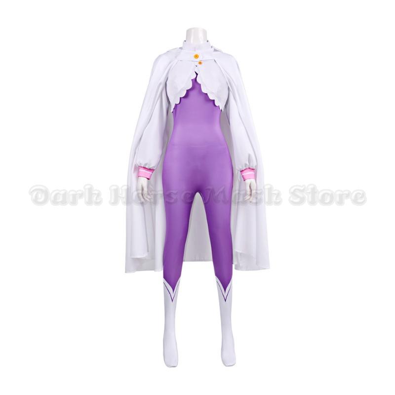 Re:Zero. Жизнь с нуля в другом мире Косплей Эмилии Полный комплект Фиолетовый облегающий боди Накидка Хэллоуин Вечеринка Сценическое представление Костюм