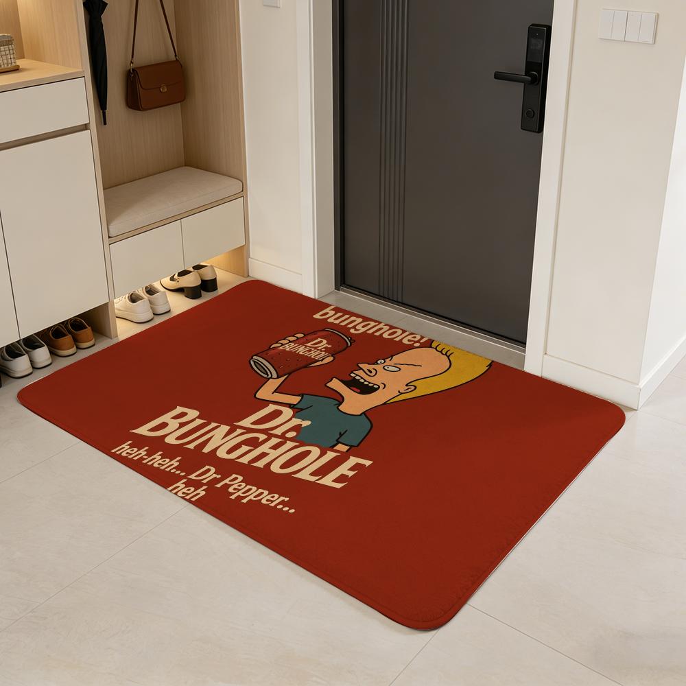 cartoon B-Beavis and Butt-Head Floor Mat Flannel Door Mat Non-Slip Absorbent Washable Indoor Home Rug