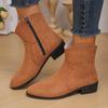 Female Shoes On Sale 2024 Fashion Side Zip Women's Boots Winter Suede Solid Short Barrel Low Heels Large Size Botas De Mujer