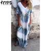 Women's Fashion Summer Spring Colour Block Print Short Sleeve V-Neck Loose Waistline Casual Dresses