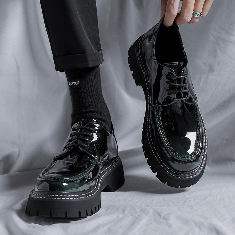 Весенние персонализированные глянцевые кожаные туфли мужские Muffin Hong Kong Style черные высокие британские молодежные лакированные туфли 3368-R