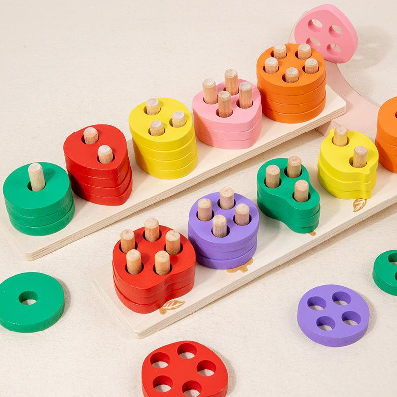 Montessori Fruit And Vegetable Five Sets Of Columns Fruit And Vegetable Shape Matching Color Cognition Building Block Early Education Educational Toys