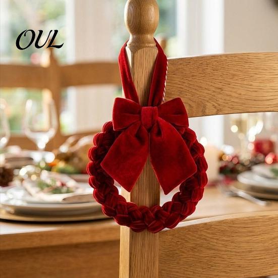 Soft Fabric Xmas Wreath Christmas Velvet Wreath, Red Green Hanging Ornament with Bow Reusable Seasonal Home Display for Table, Fireplace, Porch, Wall,