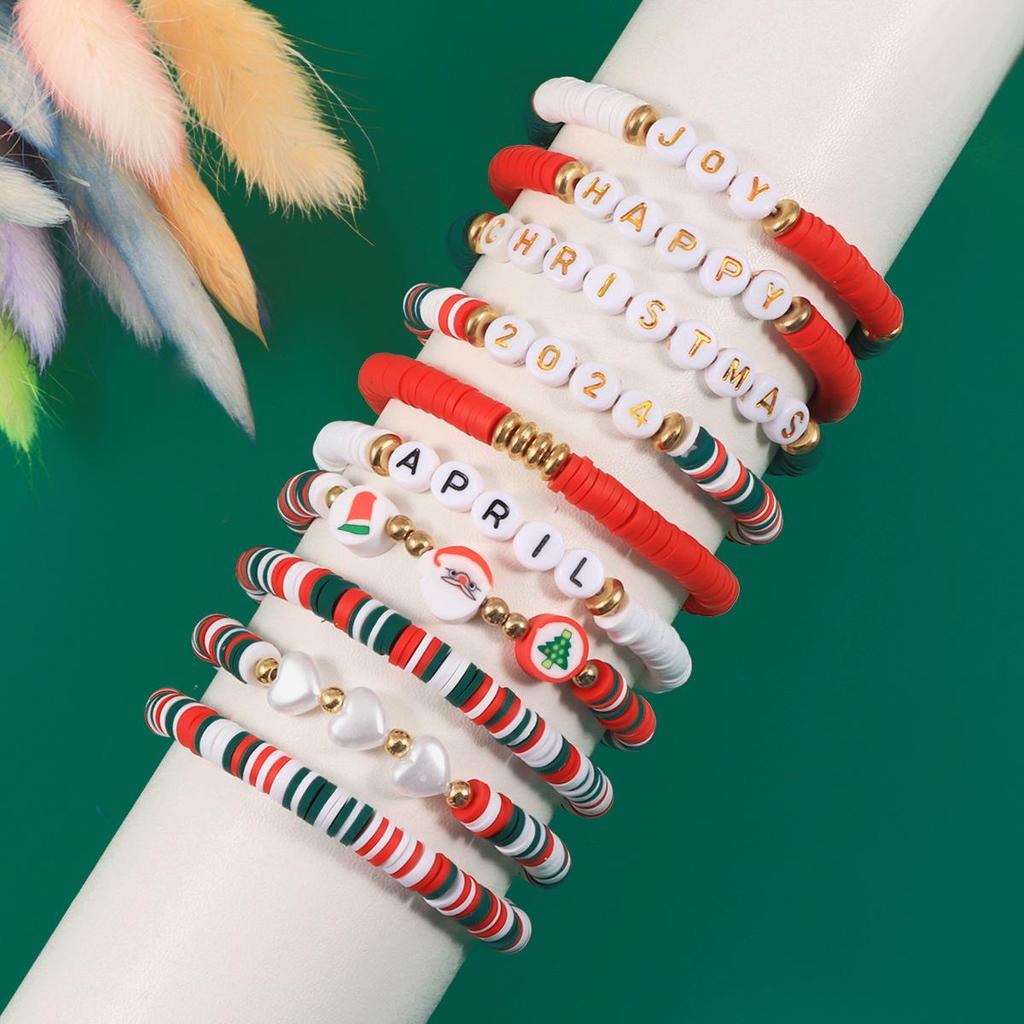 Versatile Colorful Polymer Clay & Acrylic Beaded Christmas Bracelet