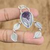 925 Sterling Silver Pear Chevron Amethyst Stone Ethnic Wedding Sister Pendant