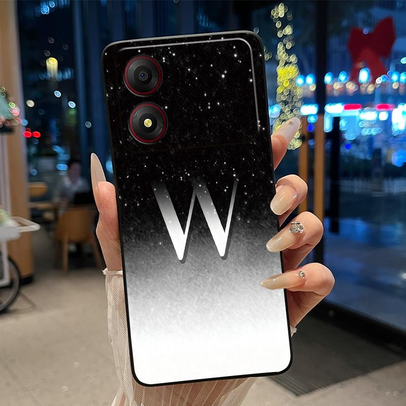 New Design Letter Flower Pattern Soft Silicone Black Phone Case For ZTE Blade A34 4G Anti-scratch Shell ZTE Blade A34 4G Casing