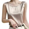 Women Summer Vest Round Neck Sleeveless Smooth Satin Vest Regular Fit Tank Tops Casual Camisole Clubs Daily Wear