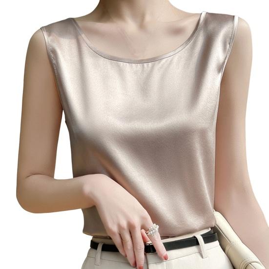 Women Summer Vest Round Neck Sleeveless Smooth Satin Vest Regular Fit Tank Tops Casual Camisole Clubs Daily Wear