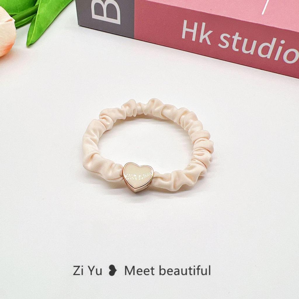 Textured Geometric Love Beaded Hair Ring - Black Rubber Band, Korean Style