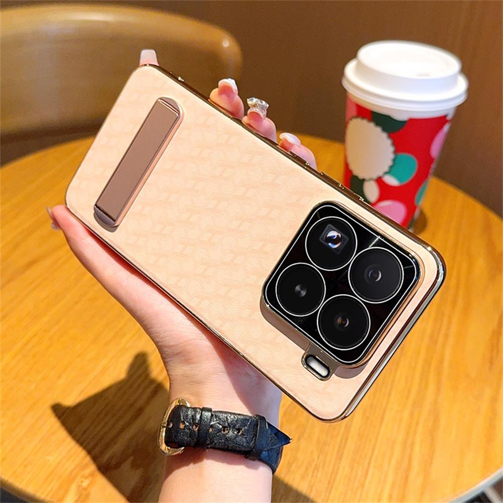 For Xiaomi 15 Pro Case PU Leather + PC Electroplated Phone Cover with Kickstand