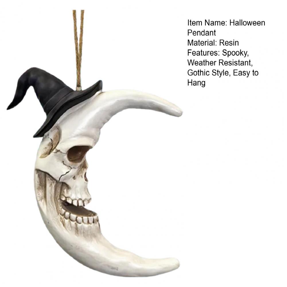 Halloween Pendant Decoration Skull Face Moon Hanging Decor Resin Moon Pendant with Hat for Halloween Wall Decor Skull Crescent