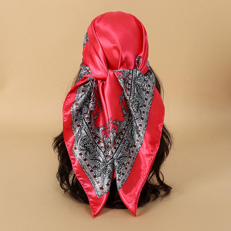 Luxury Brand Silk Satin Square Scarf Women Hijab Bandana Muslim Headscarves Shawl Wrap Ladies Headband Neckerchief Foulard 90cm