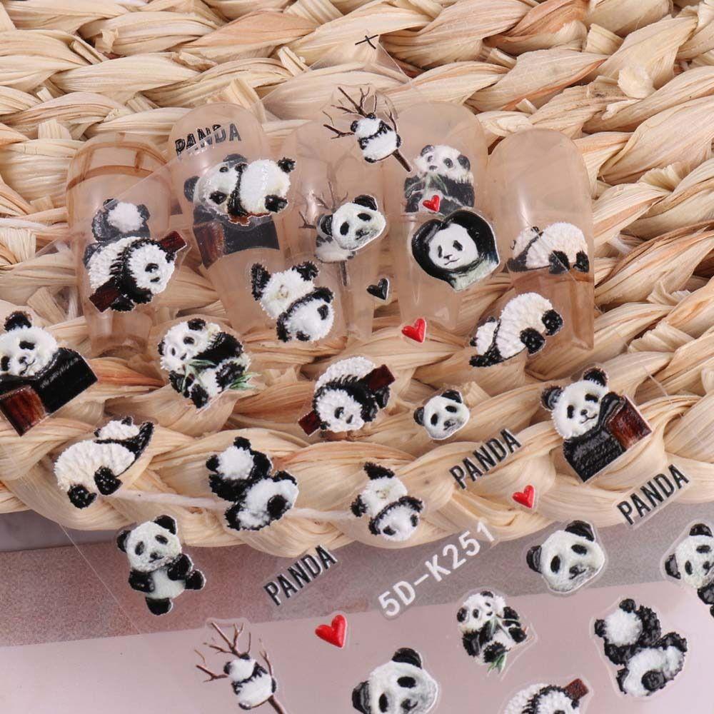Наклейки для ногтей с пандой, мультяшные аксессуары для ногтей, рельефные наклейки для ногтей, подарок