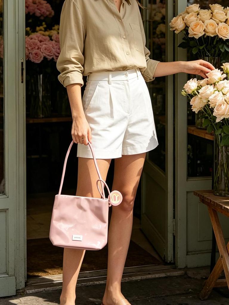 L'Oreal Paris Pink Glossy Shoulder Handbag, Women Lightweight Underarm Bag, Casual Daily Small Shoulder Purse with Decorative Pendant