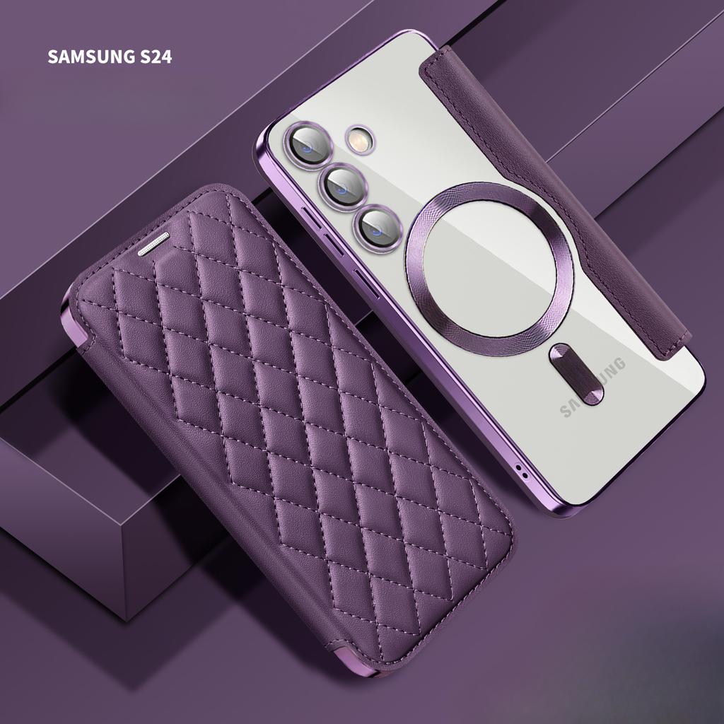 Чехол-книжка из кожи с магнитным покрытием для Samsung S24U/S23Fe/S22 +/A05S с гальваническим покрытием