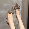 2024 Сексуальные прозрачные туфли-лодочки со стразами и заостренным носком, туфли-лодочки с бантом-бабочкой, свадебные туфли на высоком каблуке, весна-лето