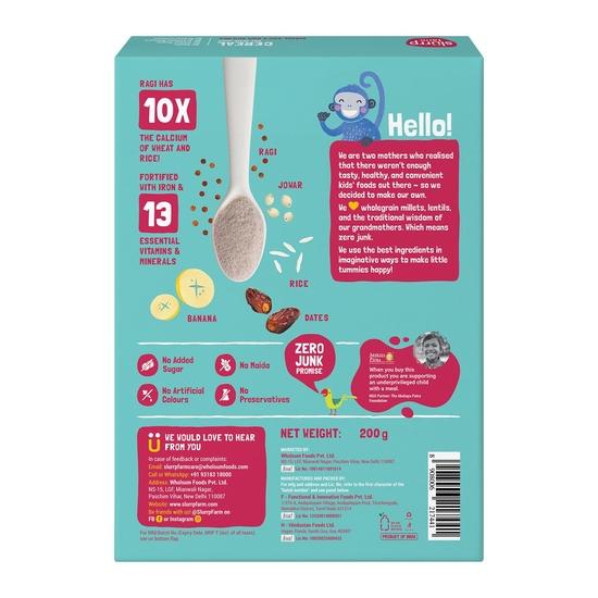 Slurrp Farm No Added Sugar Instant Cereal | Ragi, Rice and Banana with Milk | Free Mango Cereal Trial Pack | 200g + Free 50g