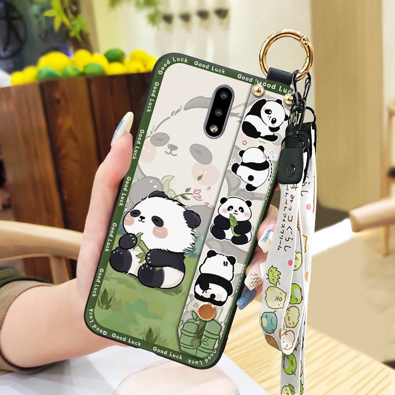 Cartoon Fashion Design Phone Case For Nokia 2.3 Wrist Strap Panda Back Cover Waterproof Anti-knock Lanyard Wristband