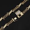 European Hip Hop Simple Personality Iron Wire Chain Zircon Cuban Link Chain Real Gold Electroplated Hiphop Thorn Bracelet Necklace