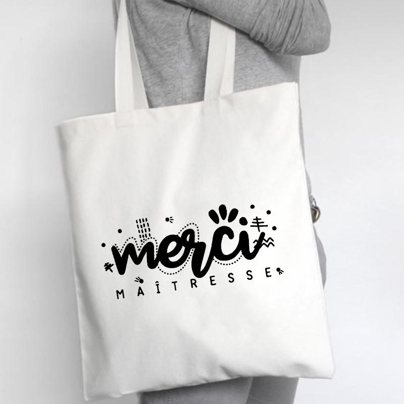 French Print Canvas Shoulder Bags Female Shopping Totes Women Travel Handbags Eco Reusable Storage Pouch Bookbags Teacher Gifts