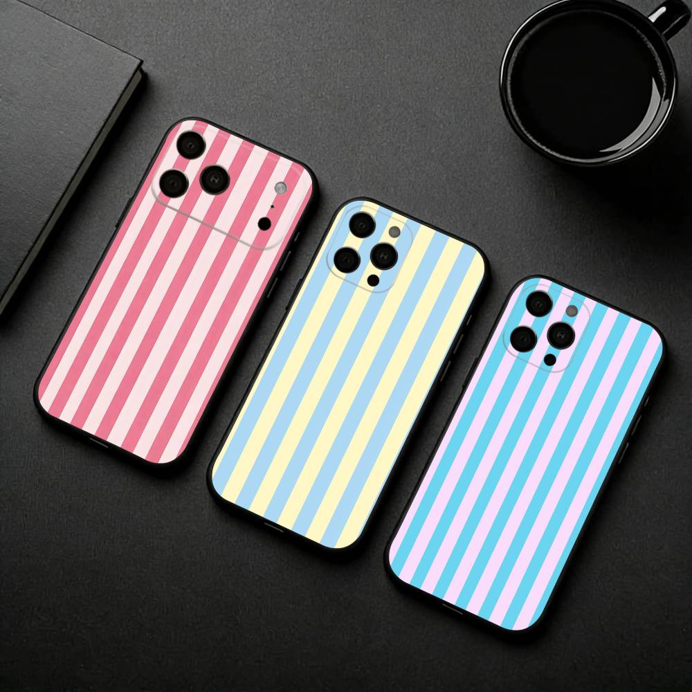 S-полоски Color-Blocking Арт P-узор Чехол для телефона Для iPhone 17pro,16,15,14,13,12,11 Plus,Pro Max,XS,Мягкий силиконовый Черный чехол