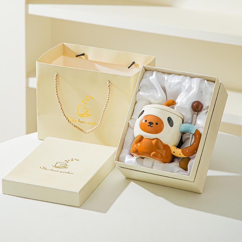 Милая милая мультяшная керамическая кружка-поросенок с крышкой для дня рождения девочки, для подруги, практичный сувенир, подарочная коробка