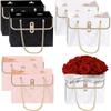 4PCS Flower Paper Gift Box with Metal Chain Bouquet Storage Bucket Florist Bag with Handle Gift Case for Arrangements Wedding Wrap Bags Pastel Bags