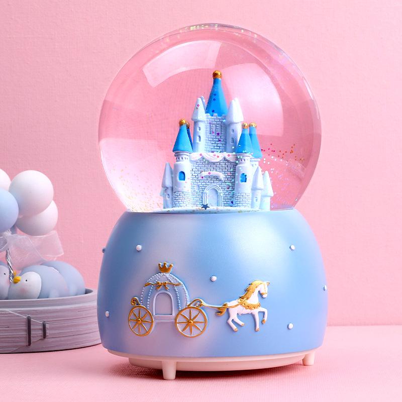 Cartoon Couple Crystal Ball Resin Snow Globe Music Box Toy