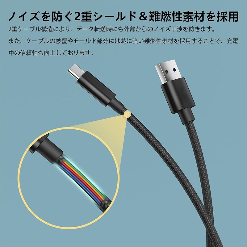Кабель USB Type C 1,5 м [POTRRCIUSUER] USB-A - USB-C 10 Гбит/с высокоскоростная передача данных USB3.1 Gen2 60 Вт (3А/20В) быстрая зарядка, совместимая с типом C
