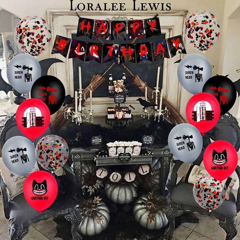 Сиреноголовый Мультяшный Кот Тема Ужасов Баннер из Воздушных Шаров Набор Топперов для Торта на День Рождения