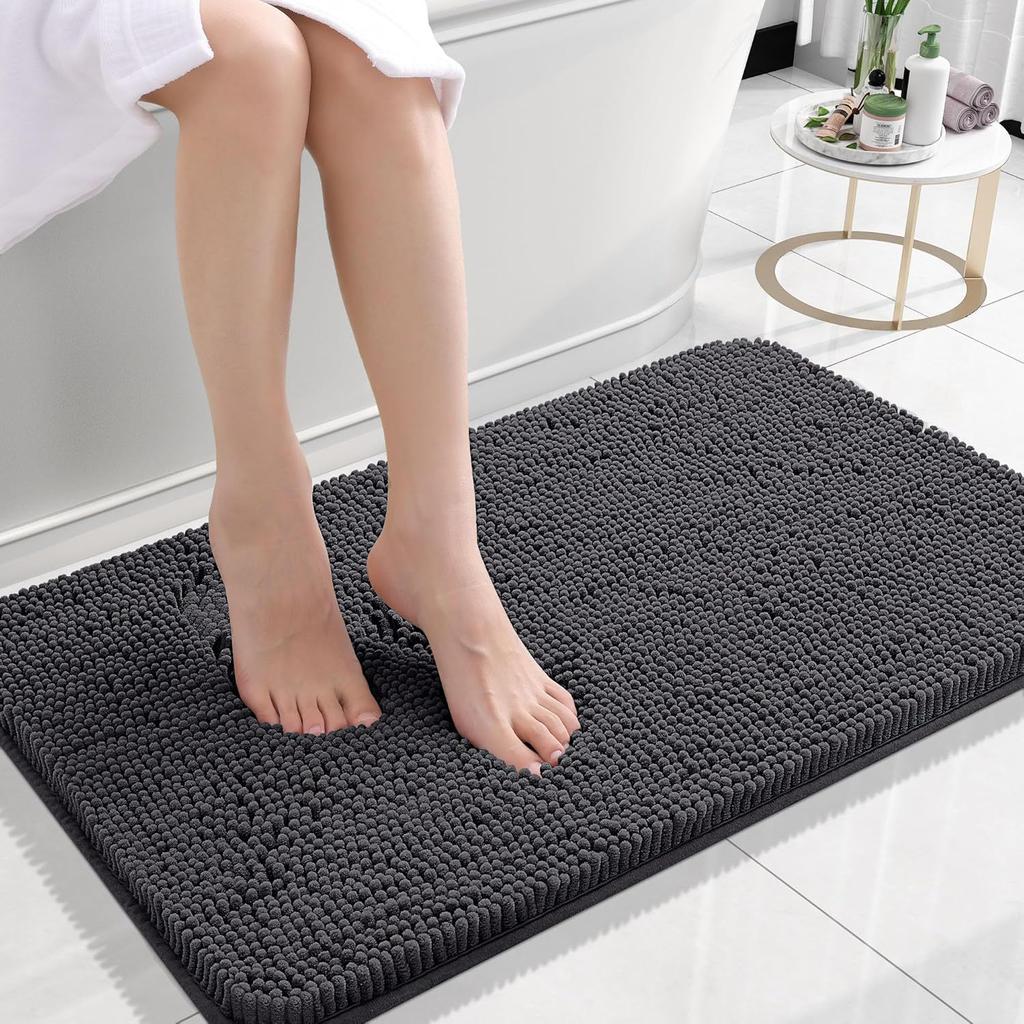 Long Haired Chenille Floor Mat Absorbent Carpet Plain Color Anti Slip Home Foot and Door Mat Home Hotel Bathroom Bedroom Foot Pedal