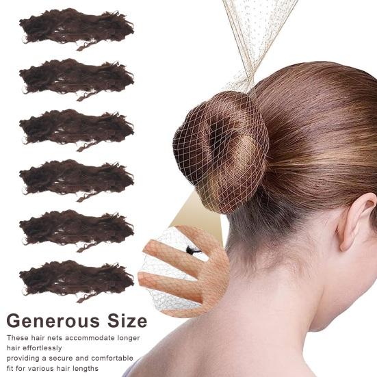 20Pcs Ballet Buns Hair Net with U-Shaped Pins Ultra-thin Invisible Breathable Stretchy Nylon Women Girls Hairbun Elastic Edge Mesh Cover
