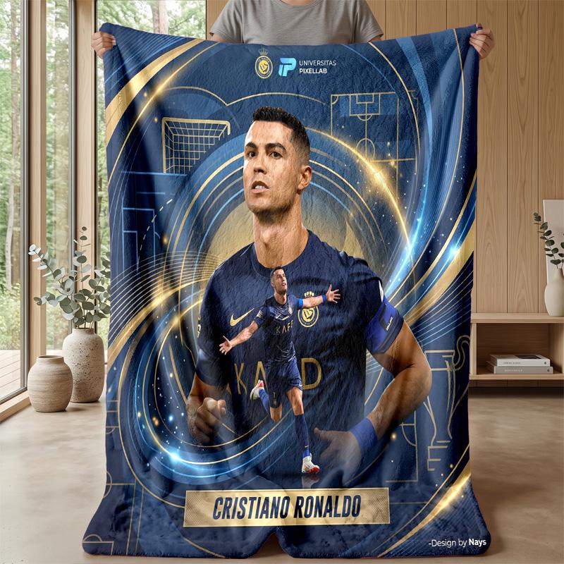 Cristiano Ronaldo Printed Flannel Blanket Skin Friendly Warm Decorative Throw for Indoor Couch Bed Daily Use
