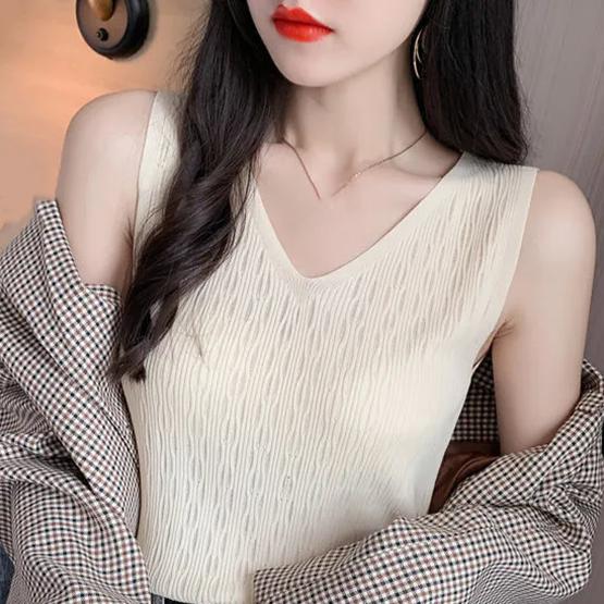 WTEMPO Женские свободные трикотажные майки с V-образным вырезом, весна-лето, однотонные эластичные жилеты-камизолы, короткие трикотажные базовые жилеты большого размера