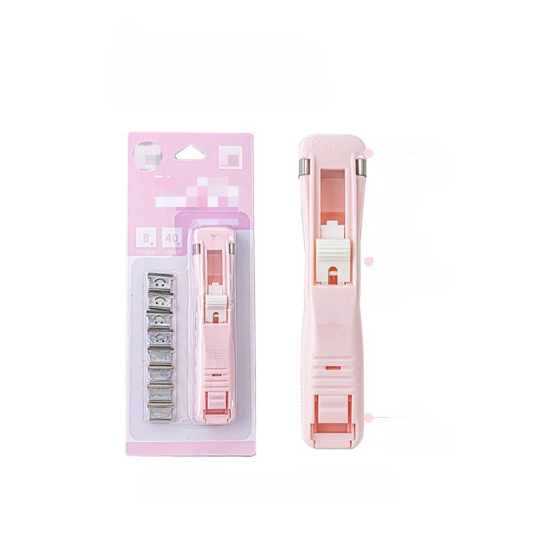 1Pc Creative Stapler Without Staples Creative Simplicity Candy Color Pusher A4 Paper Storage Clip Pusher Office/student Supplies