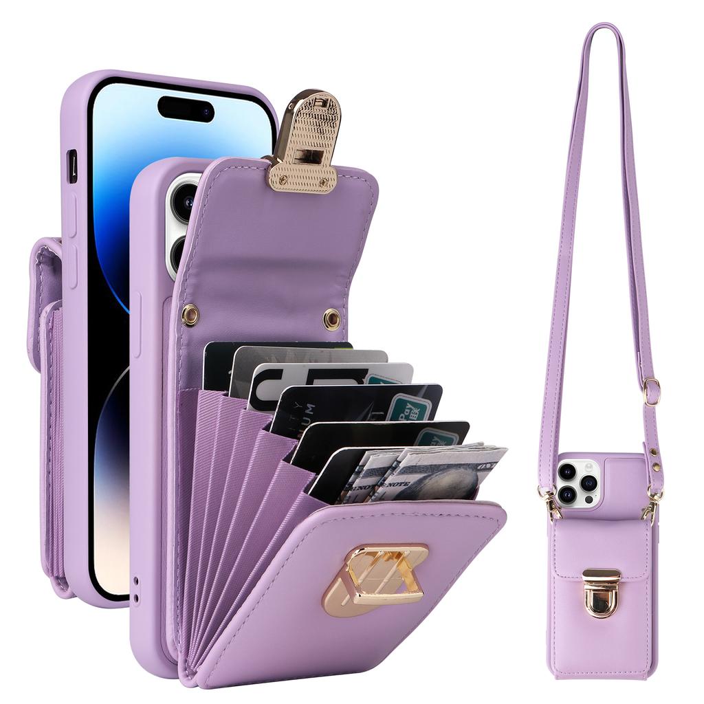 Vertical Cards Solt Wallet Leather Crossbody Case for IPhone 14 15 Pro Max 13 12 11 XR XS 7 8 SE 2022 Lanyard Metal buckle Cover