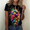 Women's 3d Geometric Love Pattern T-Shirt Summer Round Neck Short Sleeve Clothing Fashions Color Design Tops 2024 Oversize Tee