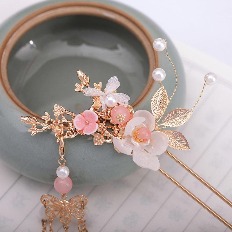 Новый древний китайский стиль для женщин и девочек с длинными кисточками, заколки для волос с цветком, заколки для волос, расчески, серьги, комплекты ювелирных изделий