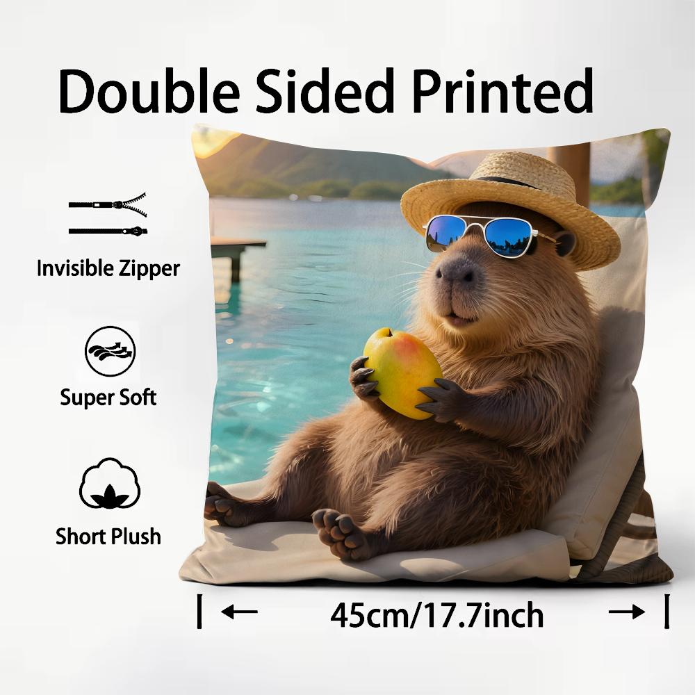 Capybara Fashion Cushion Cover Plush Fabric Soft DoubleSided Printed Sofa Warm Winter Home Child Gift Pillow Case