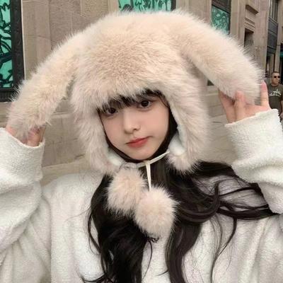 Милая шапка с ушками кролика Защита ушей Утолщенная шапка Теплая Мультяшная шапка на голову Осень и Зима