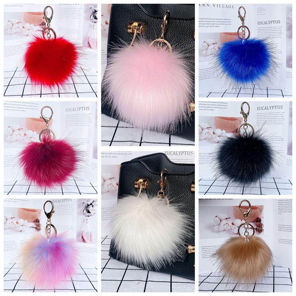 Colorful Fur Ball Keychain Metal Ring Plush Ball Keychain Pom Pom Keyring Women Girls