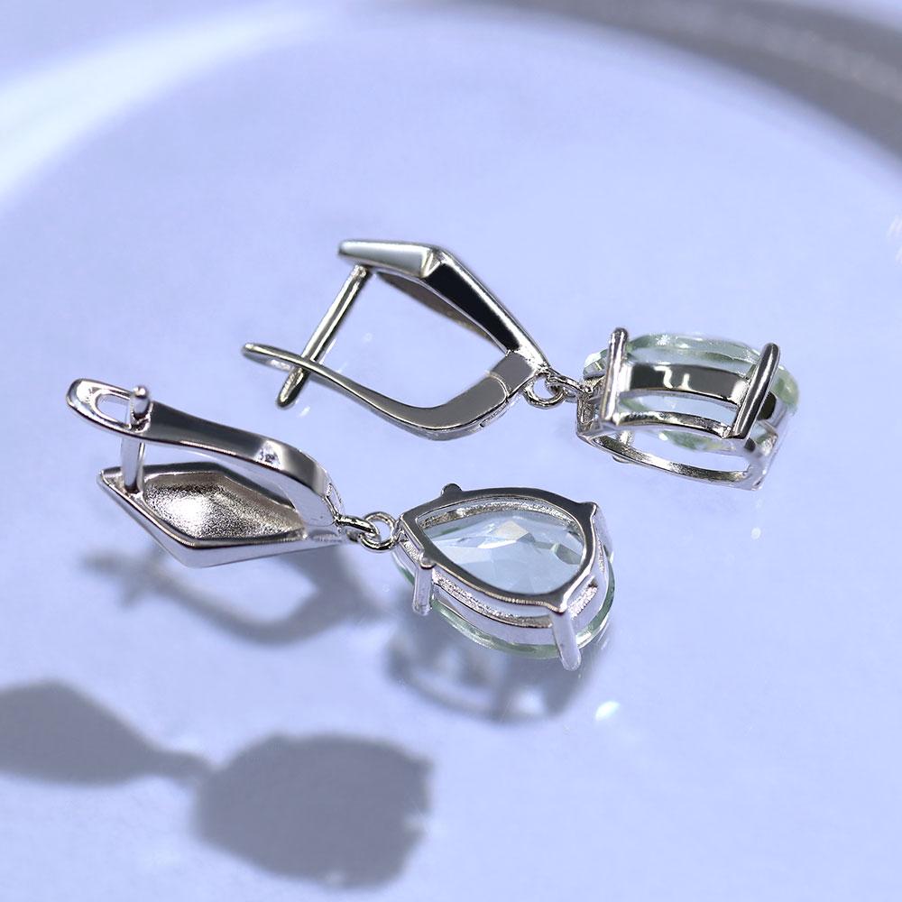 Новый дизайн, серьги с застежкой из натурального бразильского зеленого аметиста, стерлинговое серебро 925 пробы, изысканные ювелирные изделия, груша, 8*12 мм для женщин