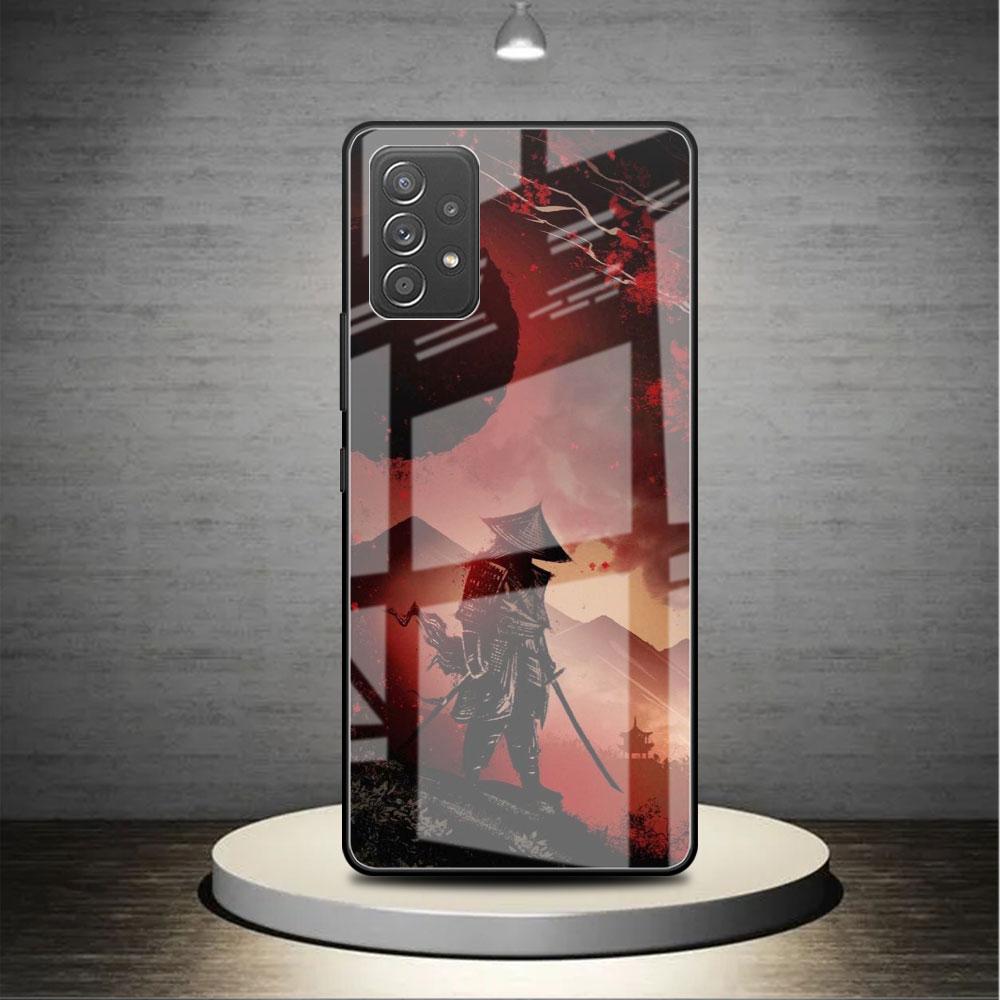 Стеклянный чехол для Samsung Galaxy A52 A71 A50 A51 A70 A21s A31 A72 A10 A12 A30 A22 5G, чехол для телефона с пейзажными чернилами, японское искусство самурая